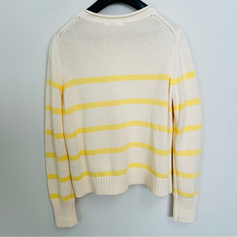 GAP Cream & Yellow Striped Knit Sweater L Rolled Neck Soft Classic Pullover - Picture 4 of 8